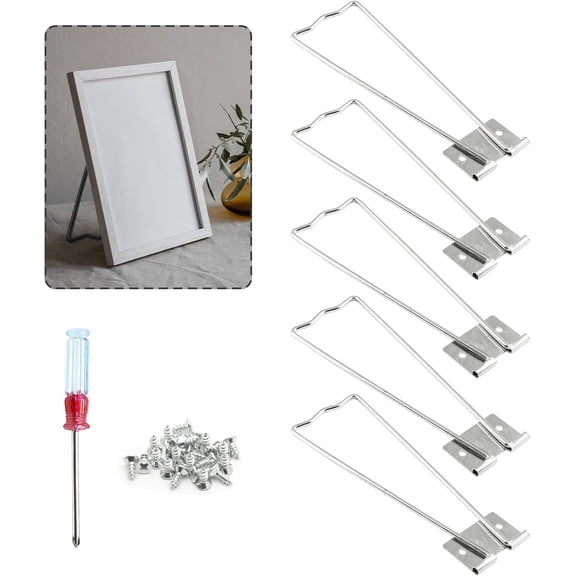 5 Pcs Easel Back, Back Photo Frame Easel Back Stand with Screws & Screwdriver (Silver)