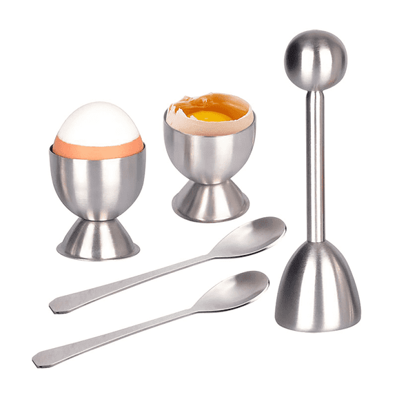 5 Pcs Stainless Steel Egg Topper Set - Complete Egg Cracker, Remover, Cups & Spoon Kit for Soft-Boiled Eggs