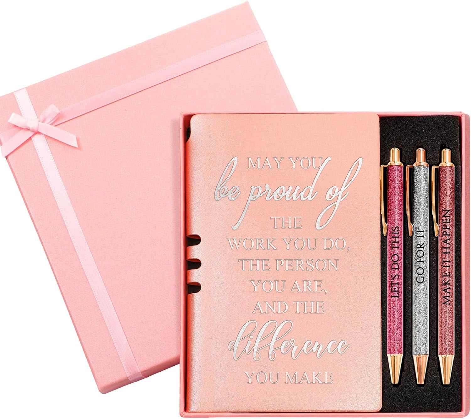 5 Pcs Employee Appreciation Gift Leather Journal Notebook 3 Ballpoint Pens with Box Graduation Thank You for Nurse Volunteer Teacher Secretary Assistant Coworker Women(Rose Gold)