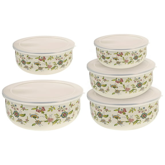 5 Pcs Enamel Enamel Bowl Salad Bowl Bowl with Lid House Party Kitchen Nesting Bowls Bowls with Lids Food Storage