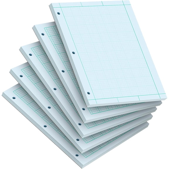 5 Pcs Engineering Paper Notebook,500 sheets Green Tint Paper,5 x 5 Graph Rule on Back,8.5 x 11 3-Hole Punched Engineering Computation Pad$$Office