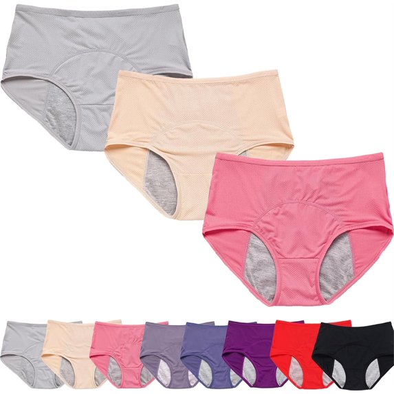 Leakproof Ladies Underwear - 3Pcs Leakproof Panties for Over with Incontinence(L)