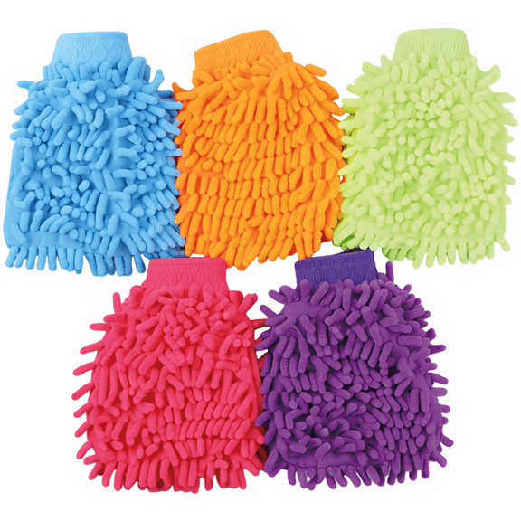 5 Pcs Excellent Microfiber Car Wash Mitts, Soft Wash Glove, Mixed Colors, High Density, Scratch-Free, Lint-Free, Elastic Wristband, Reusable Car Wash Mitt for Washing, Cleaning, and Detailing