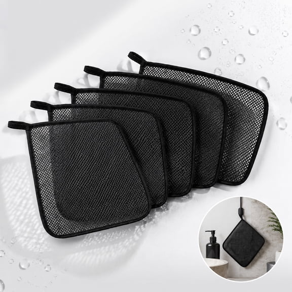 5 Pcs Exfoliating Face Body Wash Cloths Towel Soft Weave Bath Cloth Exfoliating Scrub Cloth for Men and Women (Black)