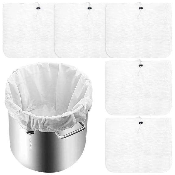 5 Pcs Extra Large Brew Bags, Reusable Mesh Strainer, Adjustable Drawstring for Soy Milk, Cider, Nut Milk - 26 x 22 Inches