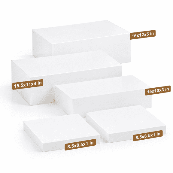 5 Pcs Extra Large Buffet Risers Set Rectangle Acrylic Display Box Catering Dessert Table Riser Food Display Decorative Stand with Hollow Bottom for Catering(White)