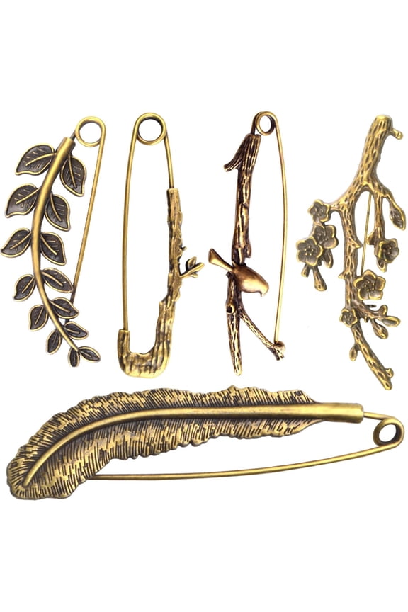 5 Pcs Extra Large Safety Pins Vintage Crystal Tree Leaf Branch Brooches, Heavy Duty Alloy Decorative Pins for Sweater Shawl Scarf Blanket Dress Skirt Hat Coat Kilt Cloak Cardigan Bags