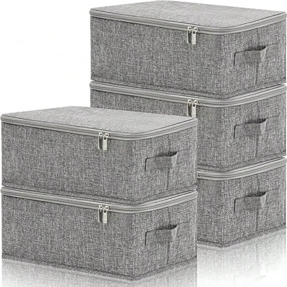 5 Pcs Fabric Storage Bins with Zipper Lids and Handle 15 x 10 x 6'' Rigid Collapsible Washable Wardrobe Storage Boxes Stackable Foldable Closet Organizer Containers Cubes Gray