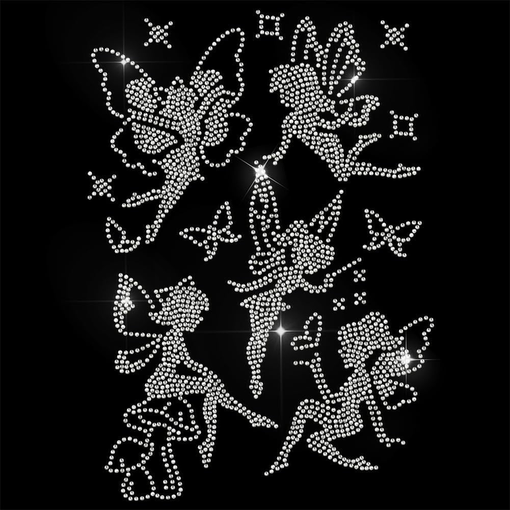 5 Pcs Fairy Pattern Iron on Rhinestones Transfer Bling Crystal Clothing ...