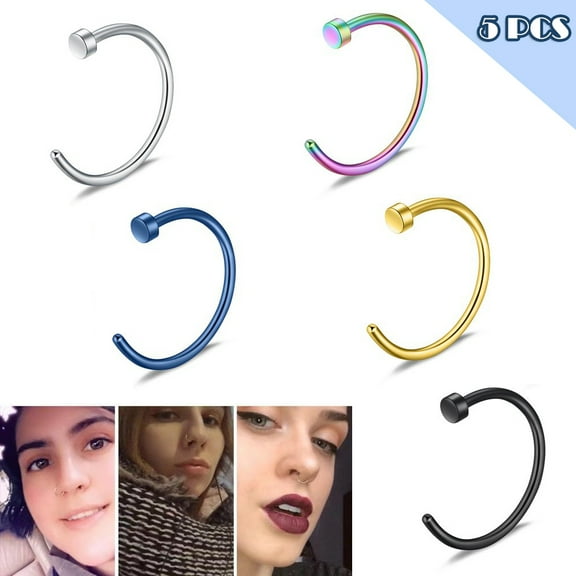 5 Pcs Fake Piercings Face Nose Ring Hoop 316L Surgical Steel Clip-on Fake Nose Ring Lip Ring Ear Cuff Fake Septum Ring for Body Jewelry