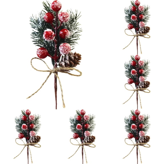 5 Pcs Fall Floral Stems,Artificial Christmas Glitter Berry Stems,Lifelike Greenery for Wreaths Christmas Tree Twig Picks for Winter Vase Fillers,Holiday Craft Decorations