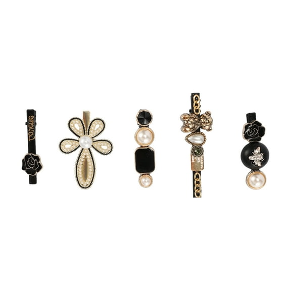 5 Pcs Fashion Grace Bears Floral Hair Clips for Girls for Women Black White