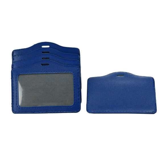 5 Pcs Faux Leather Horizontal Staff Name Badge Holder Blue