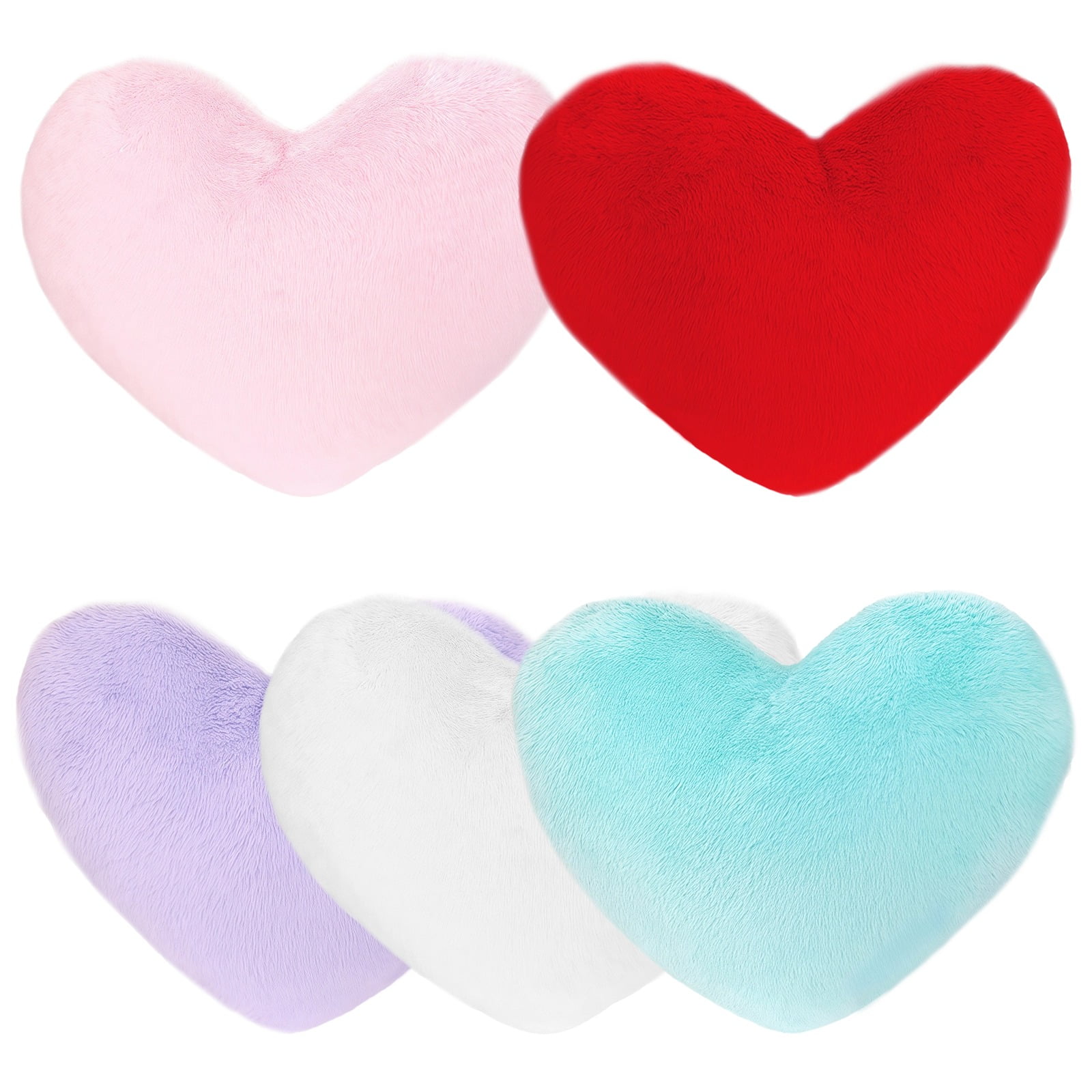 5 Pcs Faux Rabbit Fur Pillows, Heart Shaped Throw Pillows, Soft Decorative Cushions, Cute Pillows for Couch, Bed, and Office, Multi-Color Set