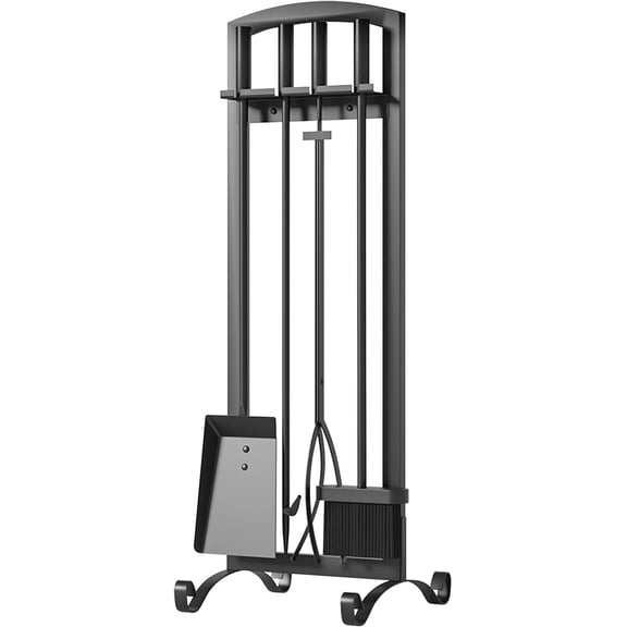 5 Pcs Fireplace Tools Set Handcrafted Holder Outdoor Fire Pit Sets Indoor Fireplace Tools Shovel Tongs Brush Poker Wood Stove Accessories Kit-Black