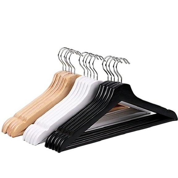 5 Pcs Flat Head Solid Wood Hanger Black And White Men's Clothes Drying Rack Home Wardrobe Clothes Rack Black Wooden Hanger