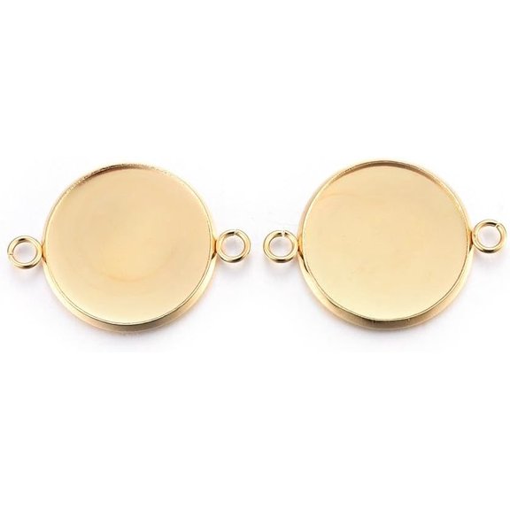 5 Pcs Flat Round Cabochon Connector Settings 201 Stainless Steel Plain Edge Bezel Cups Pendant Blanks Links for DIY Bracelet Necklace Jewelry Making Tray: 18mm 27x20x2mm Hole: 2mm Gold