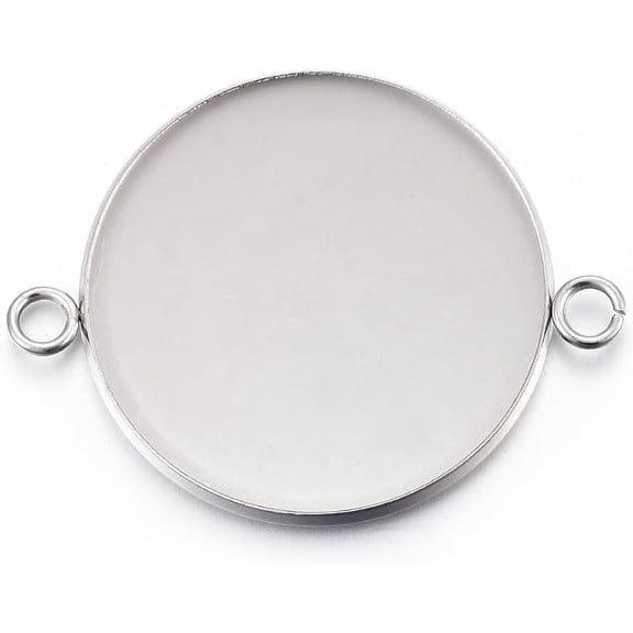 5 Pcs Flat Round Cabochon Connector Settings Non-Tarnish 304 Stainless Steel Plain Edge Bezel Cups Pendant Blanks Links for DIY Bracelet Necklace Jewelry Making Tray: 30mm 42x32x2mm Hole: 3mm