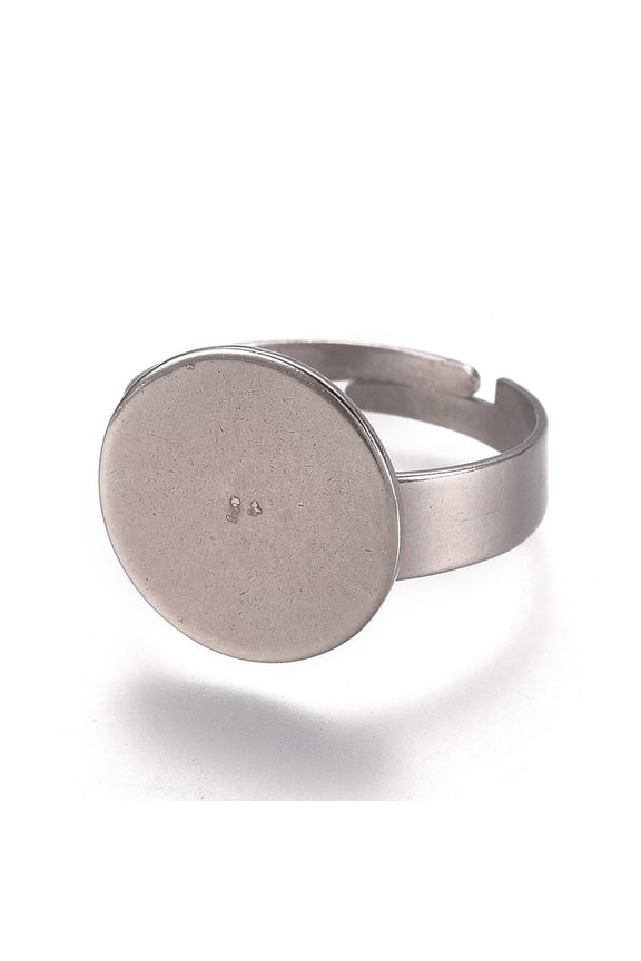 5 Pcs Flat Round Pad Ring Settings Resistant Adjustable 304 Stainless Steel Finger Rings Components Fingerring Base Bezels