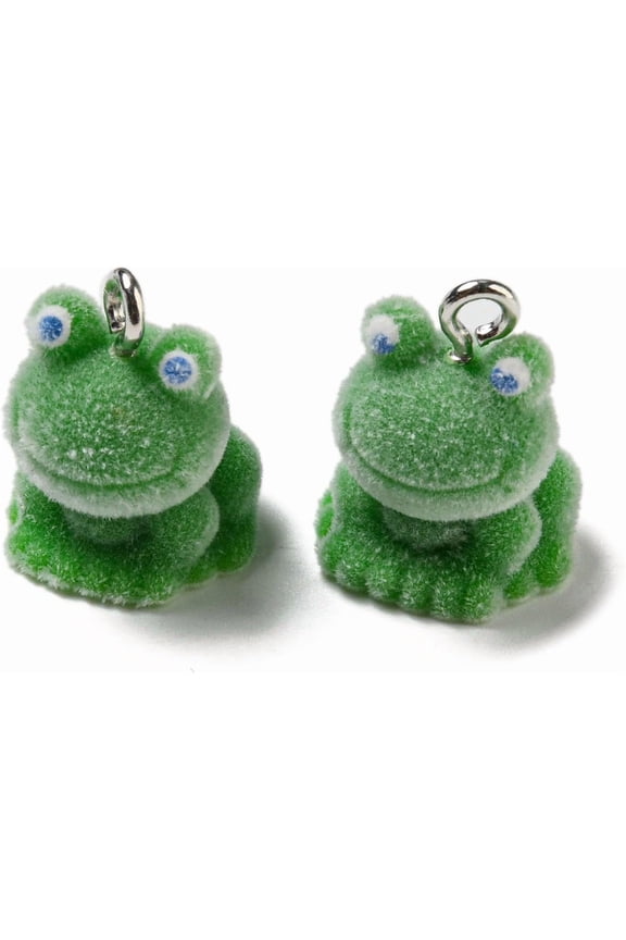5 Pcs Flocky Resin Frog Pendants Cute Animal Charms with Platinum Plated Iron Loops Frog Charms for Women DIY Necklace Bracelet Earring Jewelry Craft Making 21x15.5x16.5mm Hole: 2mm Making DIY