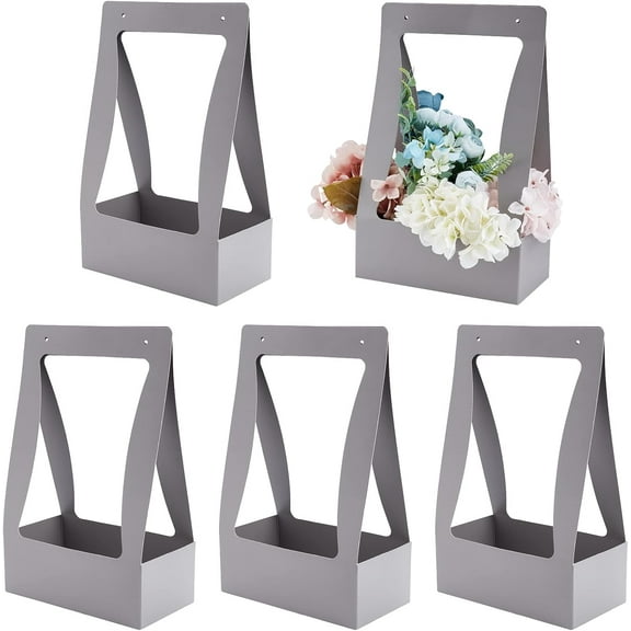 5 Pcs Flower Bouquet Bags with Handle Foldable Decorative Paper Bag 8.3x4.7 x14 Paper Flower Boxes DIY