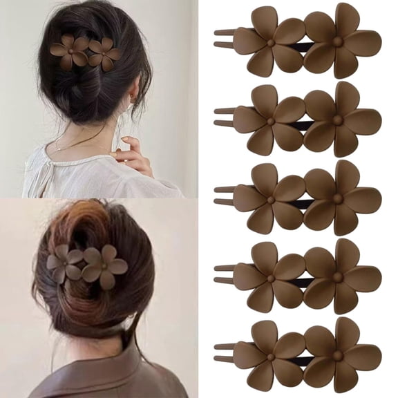 5 Pcs Flower Flat Claw Clips for Women Brown Flat Hair Clips Spring Flat Hair Clips for Thick Hair Non-Slip Matte Claw Clip Cute Floral Hair Clip for Girals