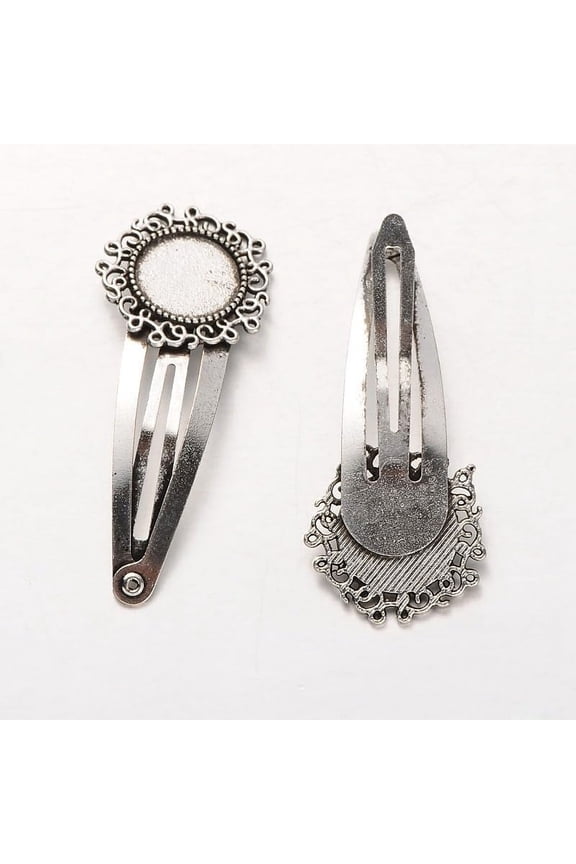 5 Pcs Flower Hair Clip Cabochon Iron Snap Hair Clip Findings with Tibetan Style Alloy Flower Cabochon Settings Non Slip Hair Barrettes Accessories for Women Hair Making Salon Supplies Antique Silver