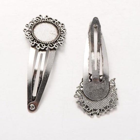 5 Pcs Flower Hair Clip Cabochon Iron Snap Hair Clip Findings with Tibetan Style Alloy Flower Cabochon Settings Non Slip Hair Barrettes Hair Accessories for Women Hair Making Salon Supplies Making DIY
