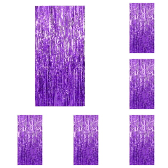 5 Pcs Foil Fringe Curtain Backdrop - 3.28x6.56 Ft Purple Metallic Tinsel Photo Booth Background for Wedding Birthday, Graduation Christmas Holiday Party Wall Decor