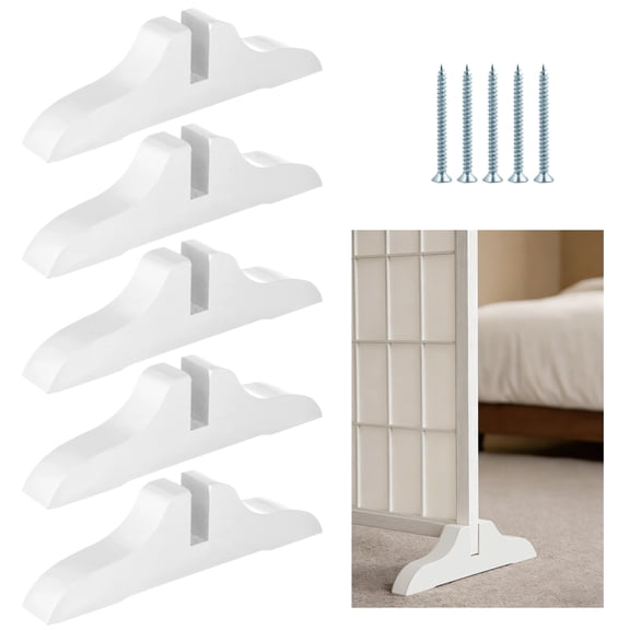 5 Pcs Folding Room Divider Stands, Wooden Privacy Screen Holders, Office Partition Support Bases with Slots, Includes Nails for Easy Assembly, Ideal for Home, Office, White