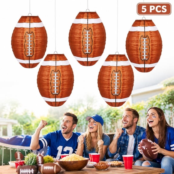 5 Pcs Football Paper Lantern 7.9 in Sports Party Hanging Decor