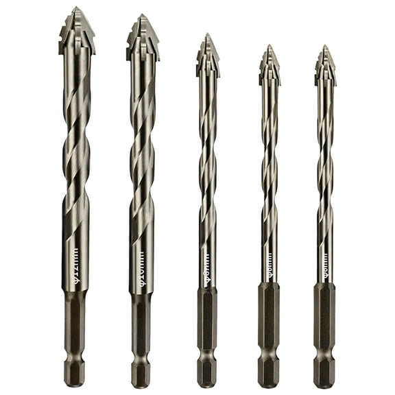 5 Pcs Four Blades Serrated Eccentric Drill Bits Set, High Strength Sawtooth Twist Bit for Ceramic Tile, Glass, Marble, Concrete, Stainless Steel, Multi Material Drill Bit