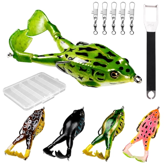 5 Pcs Frog Lures Topwater Floating Soft Baits, 360 Rotating Paddle Feet, Lifelike 3D Frog Design & Double Hooks, for Freshwater