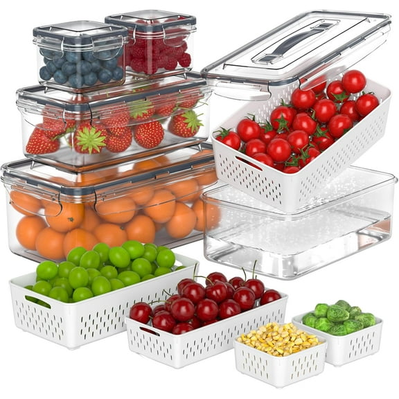 5 Pcs Fruit Storage Containers For Fridge with Removable Colander and Handle Lid, Refrigerator Organizers and Storage, Airtight Container to Keep Berry Fruit and Vegetable Fresh Longer Dishwasher