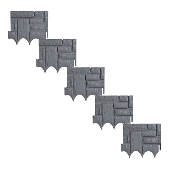 5 Pcs Garden Edging, Faux Stone Edging for Landscaping, Plastic Landscape Edging Border for Flowerbeds, DIY Landscape,Lawn & Flower Bed, Gray