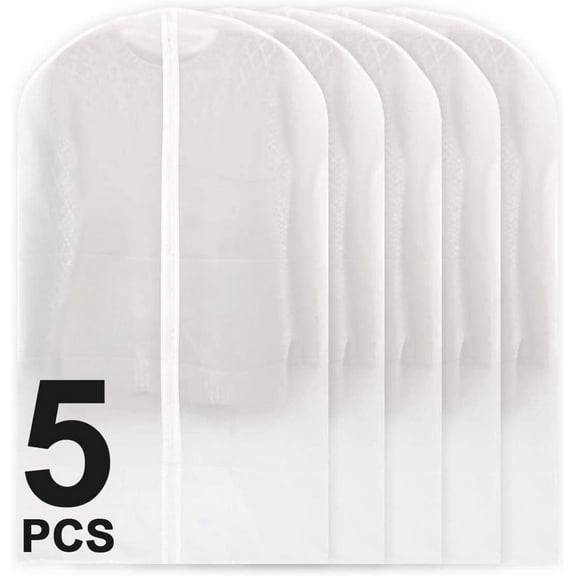 5 Pcs Garment Waterproof Plastic Bag, Travel Suit Dress Storage with Zipper Coat Carrier, Hanging Garment Bag Lightweight Durable Full Zipper for Closet Clothes Storage (60CM*120CM)