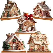 5 Pcs Gingerbread Christmas Table Decorations, Wooden Gingerbread House Decor, Winter Tiered Tray Decor with Base for Christmas Home Kitchen