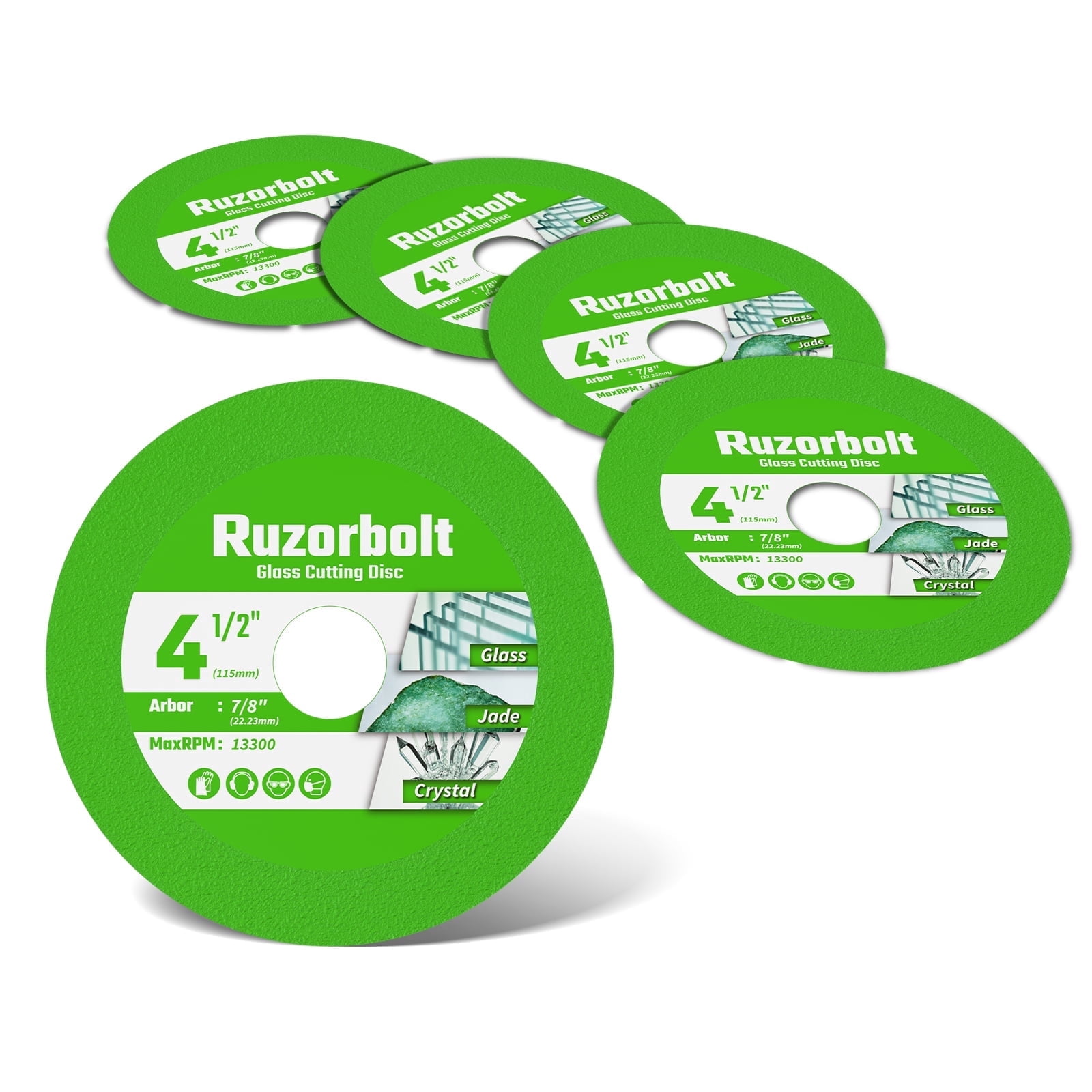 5-Pack 4.5" Diamond Glass & Tile Cutting Discs for Angle Grinder - 7/8" Arbor Grinding Blades for Ceramic, Jade, Crystal, Wine Bottles