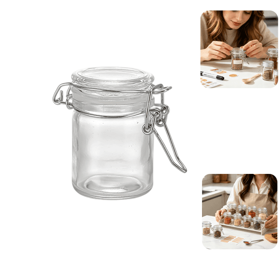 5 Pcs Glass Storage Jars with Airtight Hinged Lid Mini Sealed Clear Wide Mouth Spice Jar Empty Round Leak Proof Canning Storage Containers for Sugar Jam Sauces Herbs Coffee