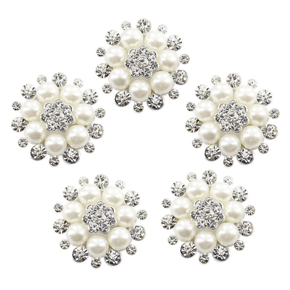 5 Pcs Glittering Rhinestones Buttons Decorative Button Flower Sew On Clothes Buttons for Jewelry Making Decoration