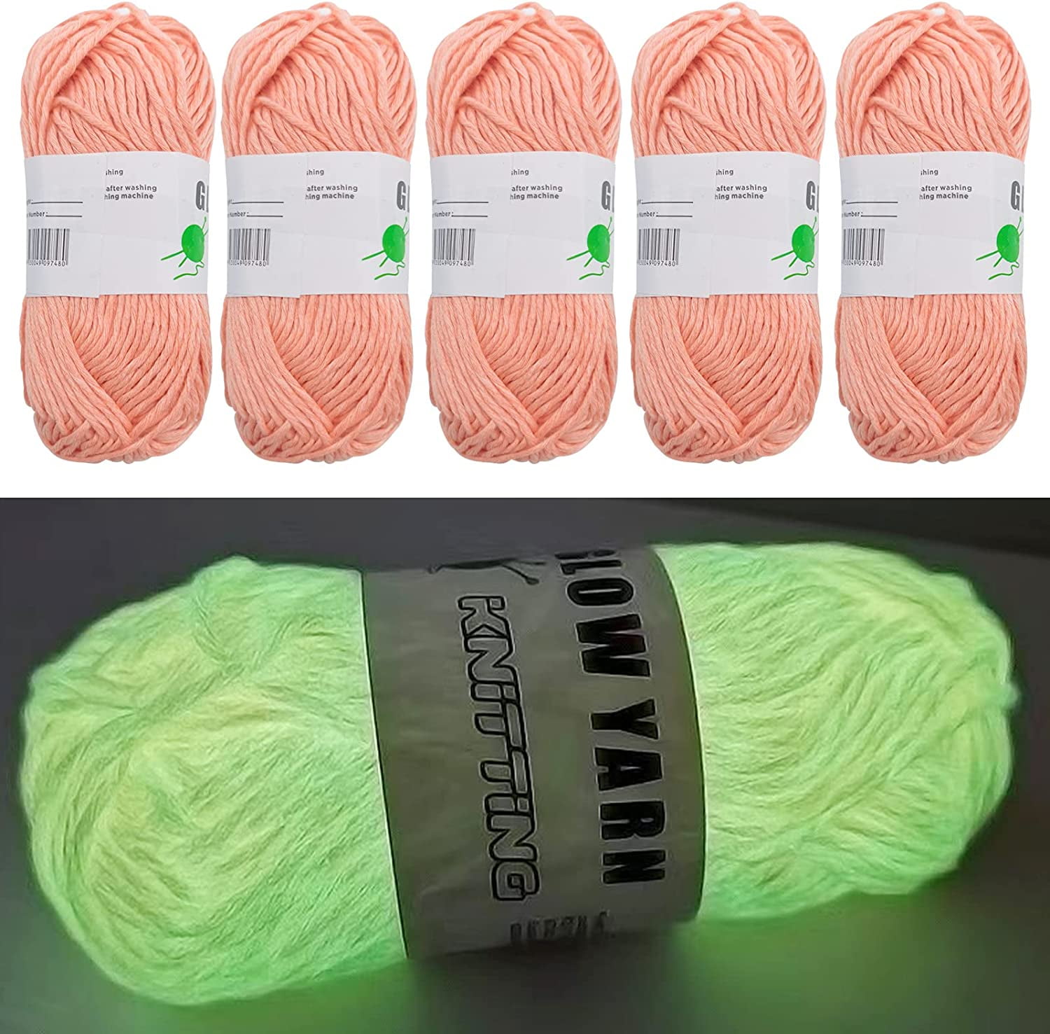 5 Pcs Glow in The Dark Yarn, Sewing Supplies,(55yd )for Crocheting for DIY Arts, Crafts & Sewing Beginners Glow in The Dark Party (Orange)