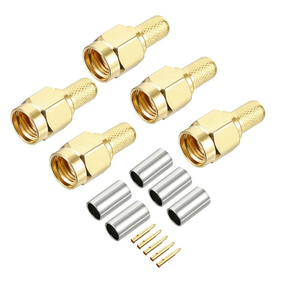5 Pcs Gold-plated/Silver Tone RP-SMA Male Jack in Series RF Coaxial Connector