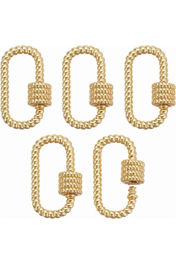 5 Pcs Golden Lock Charms 1.08x0.65x0.12 Inch Keychain Connector Oval Screw Carabiner Lock Clasps Brass Keychain Clip for DIY handcrafting