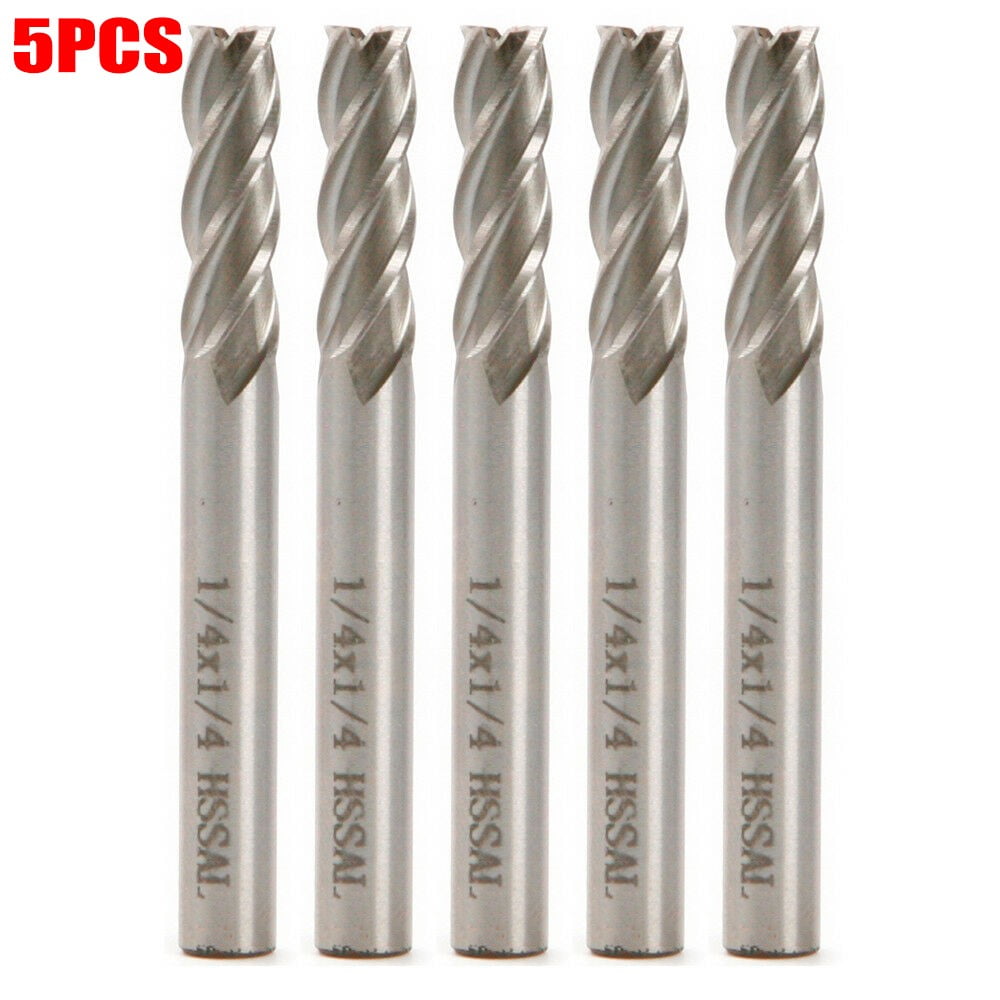 5 Pcs HSS CNC End Mill Cutter 4 Flute 1/4 Inch Milling Router Bit Tool ...
