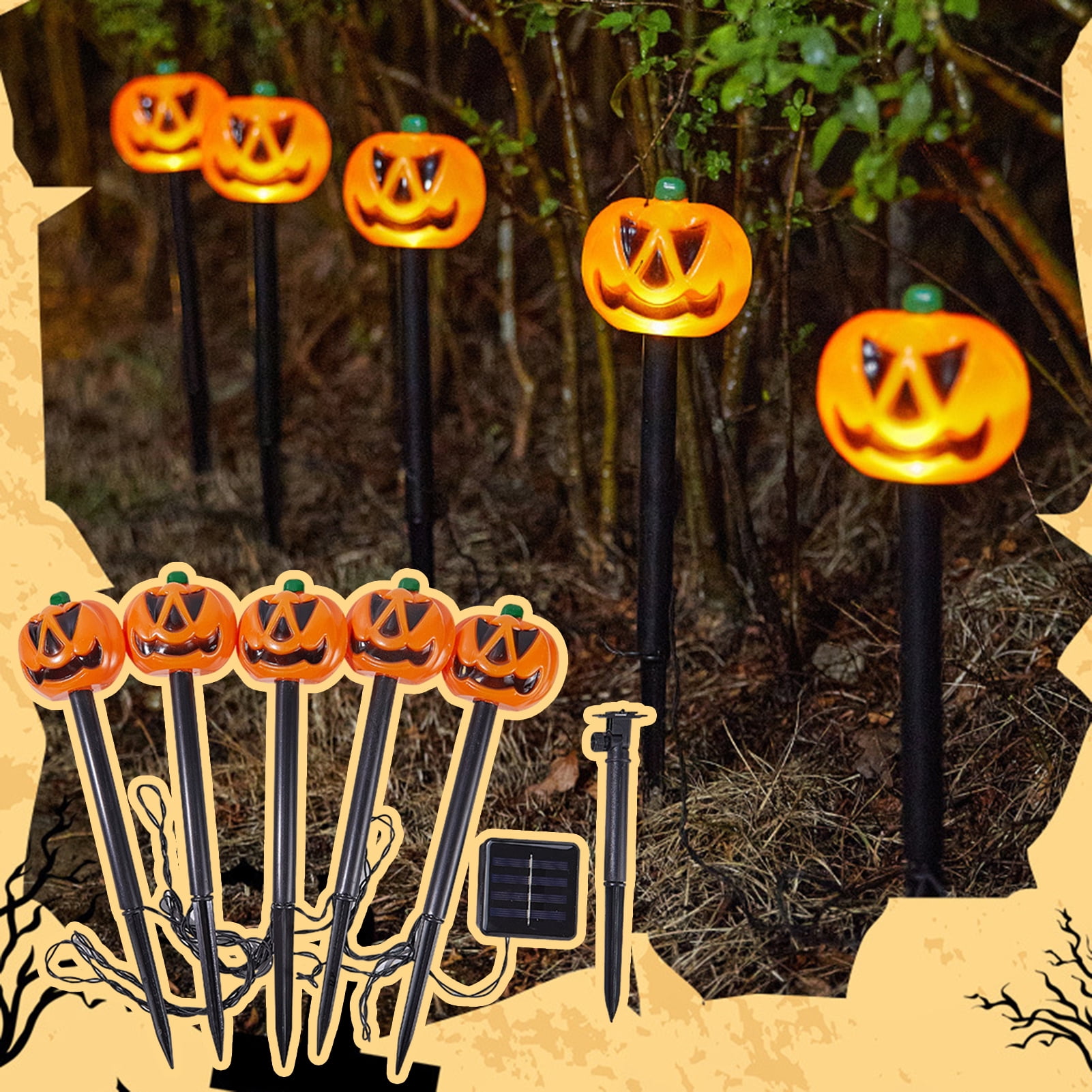 5 Pcs Halloween Solar Lights Stake Spooky Ghost Pumpkin Skull Stake(00)