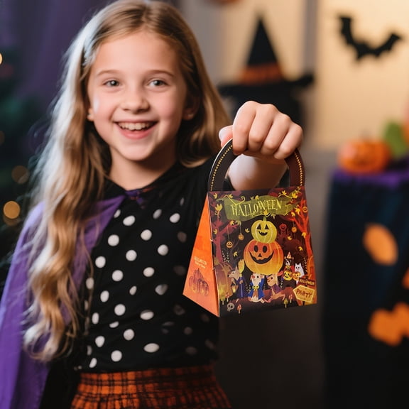 5 Pcs Halloween Treat Boxes, Paper Handheld Candy Packaging Boxes for Cookies Nougat and Desserts, Trick Or Treat Pumpkin Ghost Favor Bags for Halloween Party