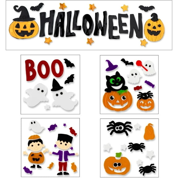 5 Pcs Halloween Window Clings Gel Reusable Static Halloween Window Decorations for Office, Classroom, Fridge, Halloween Window Stickers, Vibrant Halloween Decor