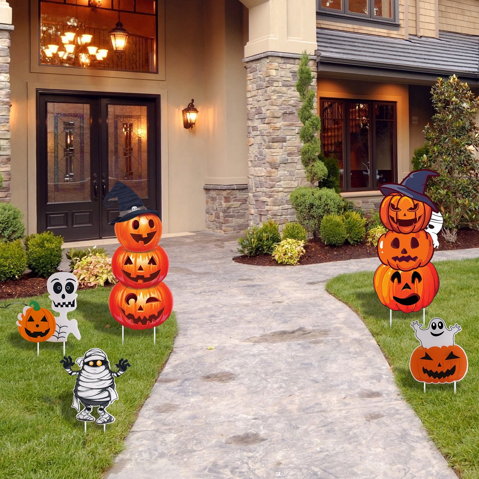 5 Pcs Halloween Yard Signs Props Large Pumpkin Ghost Monster for Halloween Outdoor Lawn Decorations