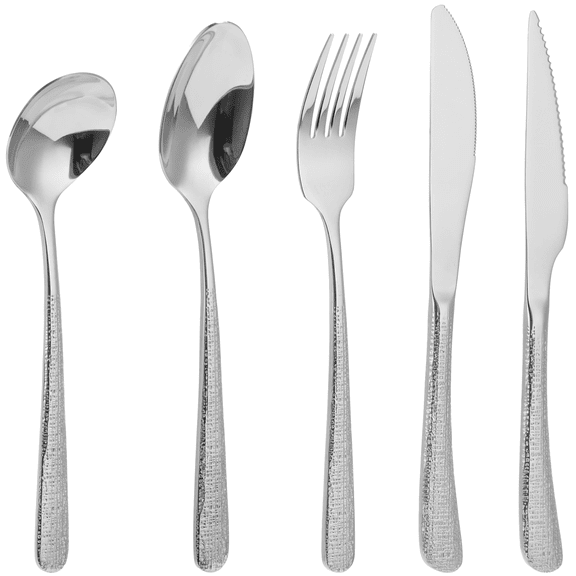 5 Pcs Hammered Cutlery Set, Various-Usage Stainless Steel Utensils with 2 Knives, 2 Spoons, And 1 Fork, Functional Mirror Polished Silverware Dining Set for Home, Restaurant, Hotel