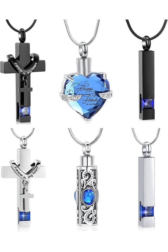 5 Pcs Heart Cross Urn Necklace for Ashes Keepsake Cremation Jewelry Stainless Steel Necklace Crystal Memorial Pendant Heart Locket Ashes Necklace for Women Men